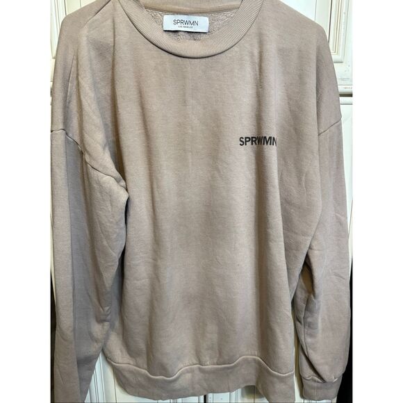 SPRWMN Women's Crew Neck Long Sleeve Fleece Lined Pullover Sweatshirt Tan XL - Picture 9 of 10
